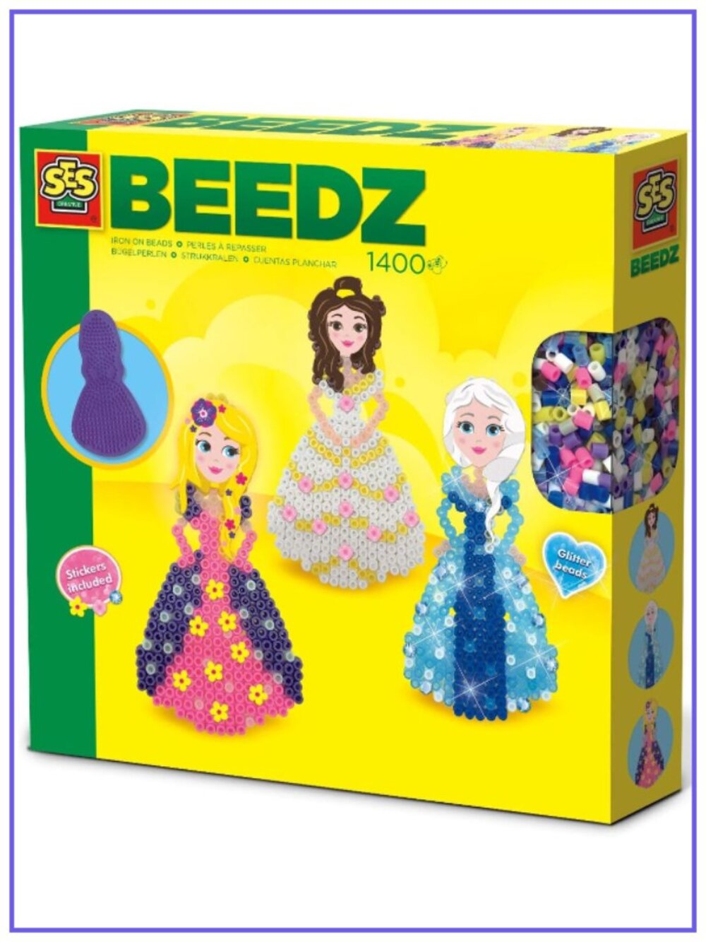 SES  Iron on Glitter Beads Beedz Princesses 1400 Pcs For Age 5+ New In Box
